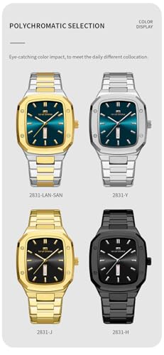 Cuadrado Reloj de Pulsera para Hombre de Acero Inoxidable con Reloj Hombre De Cuarzo Impermeable