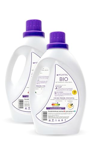 KUXTAL Detergente Líquido para Ropa, Fórmula con Ingredientes Naturales, Para Lavadora y Lavado a Mano, Apto para Piel Sensible, Aroma Floral, Biodegradable OECD 301-A, 2 Piezas