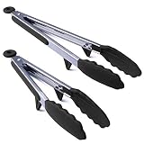 Conlink Kitchen Tongs, Stainless Steel Non-Stick Heavy Duty Cooking Tongs With Silicone Heads And Stands Design For Cooking,Salad,BBQ,Serving,Set Of 9, 12 Inch Black