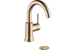 Delta Faucet Trinsic Single Hole Swivel Spout Bathroom Faucet, Gold Bathroom Sink Faucet, Single Handle Bathroom Faucet, Diam