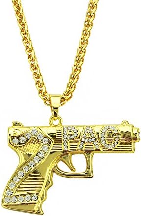 JIL Hip Hop Iced Out Necklace 2PAC HAND GUN Pendant,30 inch Chain