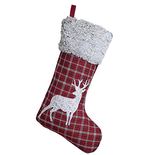 KESOL Christmas Stocking, 18 Inch Red Plaid Xmas Stocking Plush Faux Fur Cuff Stocking for Home Holiday Party Decorations Gift (Reindeer) - Thumbnail 7