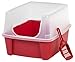 IRIS USA Cat Litter Box, Open Top Kitty Litter Box with Scatter Shield and Cat Litter Scoop, Red