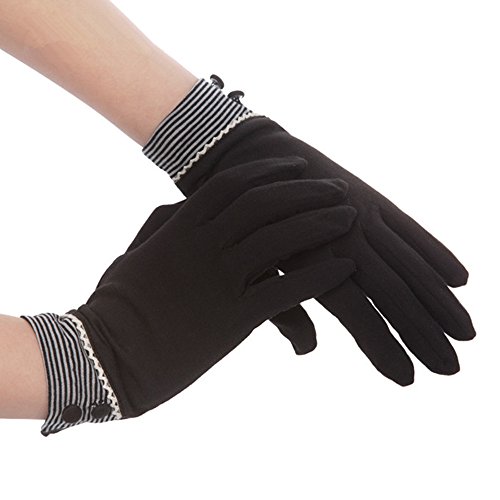 Kenmont Summer Women Sun Uv Protection Outdoor Solid Cotton Driving Gloves (Black)