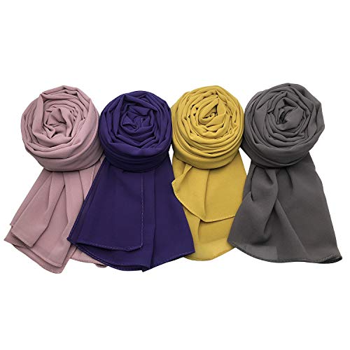 MANSHU 4 PCS Women Soft Chiffon Scarves Shawl Long Scarf Wrap Scarves C Series