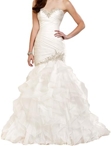 ASBridal Women's Strapless Organza Mermaid Wedding Dresses Long Bridal Dress Ivory US 12
