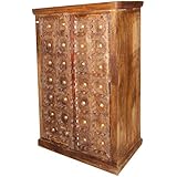 Mogul Interior Antique Indian Carved Armoire Cabinet Brass Medallions Old Teak Chest Eclectic Design