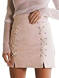 Simplee Apparel Women's Slit Lace up High Waist Bodycon Faux Suede Skirt