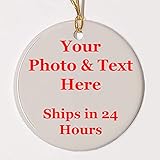 Personalized Ornament, Add photo text or art design and make your own Customized Porcelain Ceramic Ornament, gold string and Gift Bag Included. Round Custom Photo Ornament for Christmas tree