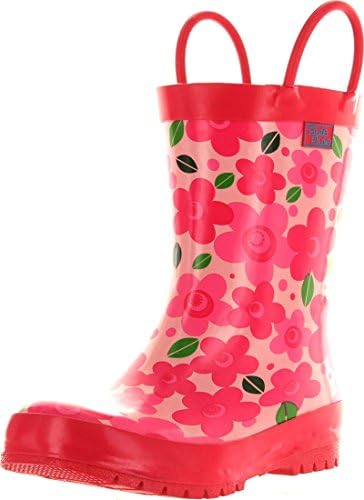 Pluie Pluie Girls New Pink Flower Fashion Rainboots,New Pink Flower,13
