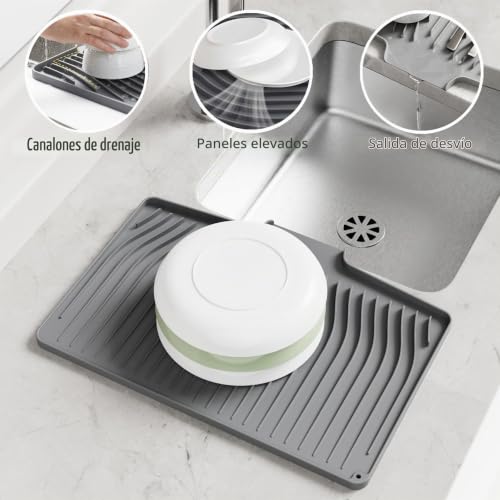 Premium Silicone Dish Drainer with Inclined Design - Non-Slip, Heat Resistant (446°F), Quick Drying Dish Drainer for Kitchen Countertop, Sink (Grey, 37*29.5cm)