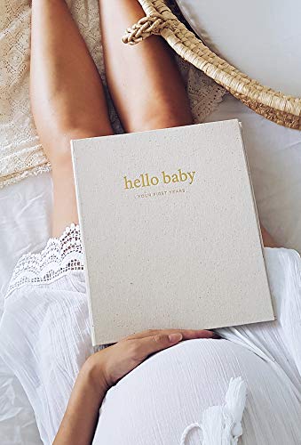 Unisex Baby Memory Book | Minimalist Baby First Year Keepsake for Milestones | Baby Books First Year Memory Book | Simple Baby Scrapbook for Boy Girl Milestones | Natural Linen Woodland - Peachly