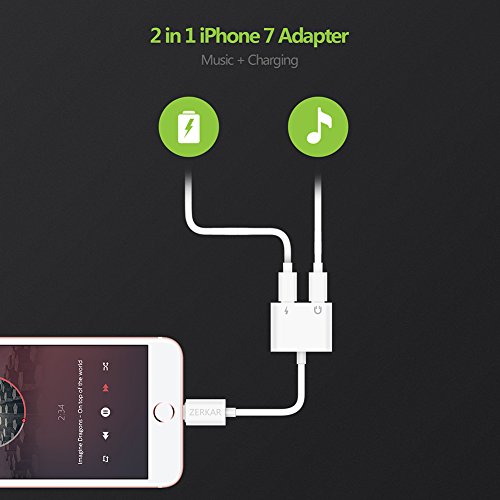 iPhone 8 iPhone X Lightning Adapter& Splitter Lightning to Audio & Charger for iPhone X/iPhone 8/iPhone 7 Dual Lightning Headphone Adapter Audio and Charge Control volume Call for iPhone iPad iPod iTouch. Support for iOS 11 White