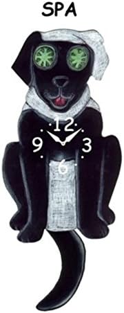 Pink Cloud Black Spa Dog Swinging Tail Pendulum Wall Clock