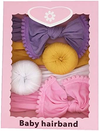URKEY Newborn Headbands Turban Knotted, Wide Stylish Nylon, PomPom Headwrap for Baby Toddler Infant Girls