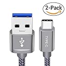 USB Type C Cable, Snowkids USB A to USB C Cable (USB 3.0) (2-PACK 6.6ft) Nylon Braided Fast Charger Power Cable for Samsung Galaxy S9 S8 Note 8, LG V30 G6 G5, Pixel, Nintendo Switch, OnePlus 5 (Grey)
