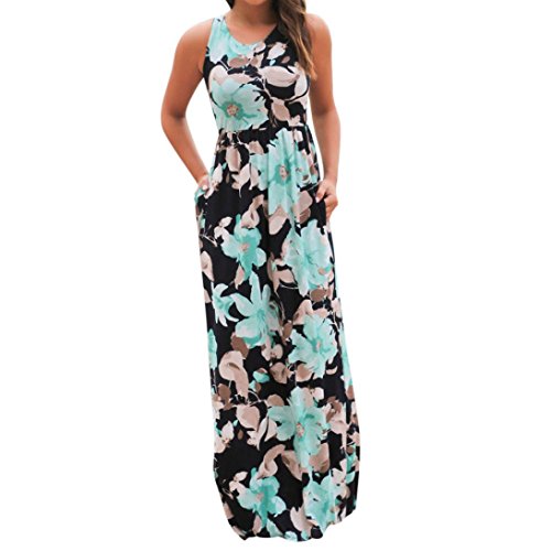 Taore Plus Size Hippie Boho Womens Casual Summer Floral Party Dress Beach Long Maxi Dress (M, Flower-Blue) - Thumbnail 4
