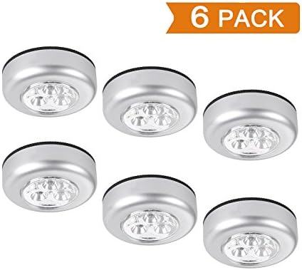 BonDream 6 Pack Tap Touch Lamp Light Night Light -Emergency White Light Battery-powered Stick on 3-LED Puck Wireless Night Light, Under Cabinet Lights,Silver