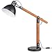 LEPOWER Wood Desk Lamp, Adjustable Metal Lamp Shade Table Lamp, Industrial Retro Design Lamps Perfect for Reading Room/Study Room/Work Room/Office/Bed Room/Living Room-Black