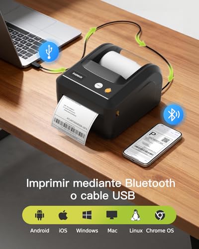 Inateck Wireless Thermal Label Printer with Transparent Paper Compartment (4x6), Compatible with iPhone, Android, iPad, Windows, macOS, Chrome and USPS, Black