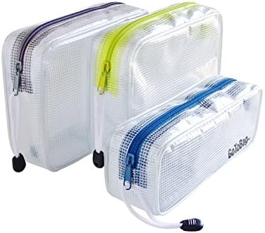 3 Pack Organizer Storage Packing Bags by GoToBag - Clear Water Resistant Solid Reinforced PVC Mesh Plastic with Zipper Closure - for Travel, Office, School, Arts and Craft, Purse, Cables, All-Purpose
