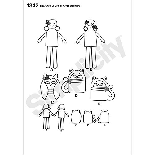 Simplicity 1342 Stuffed Animal and Doll Sewing Patterns, 17'' Doll and 9'' Animals