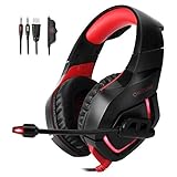 Landnics Gaming Headset, Stereo PC Gaming Headset for Xbox one PS4, Over Ear Headphones with Noise Cancelling Mic, LED Light, Volume Control Soft Earmuff for Laptop Mac