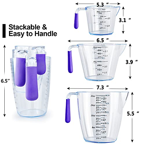 Measuring Cups Set, 3Piece Clear Plastic Measuring Cups with OZ & Cup