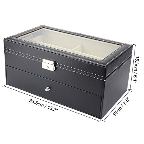 Mochiglory PU Leather 12 Slots Eyeglass Storage Sunglass Glasses Display Lockable Case Organizer