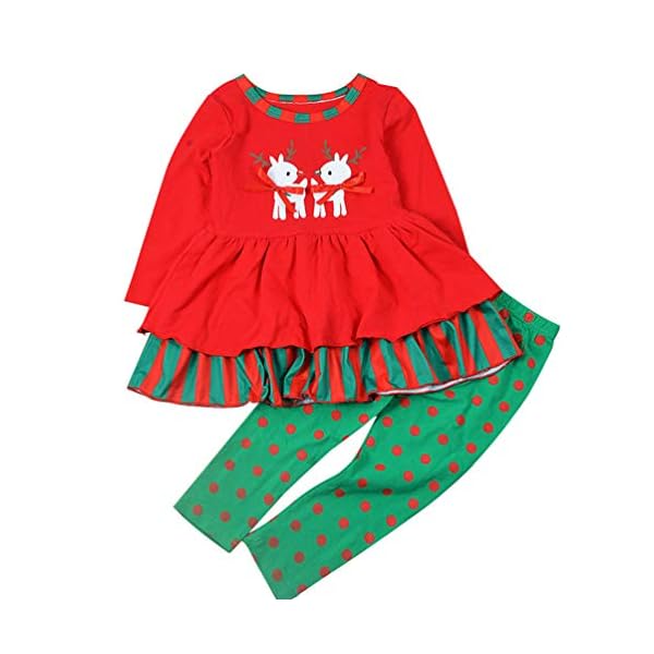 Azhido Baby Girls Christmas 2pc Pant Clothing Set Long Sleeve Deer Outfits (2T, Red)