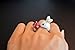 Snow Rabbit Ring by MONVATOO London, a free-size (adjustable band) hand-painted enamel white rabbit bunny ring jewelry with dotted red mushroom