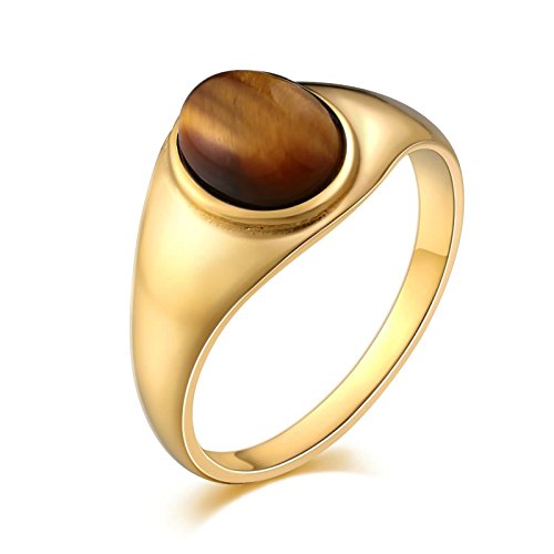 Aooaz Gem-Set Smooth Oval Drill Wedding Ring Signet Rings Men's Stainless Steel Ring