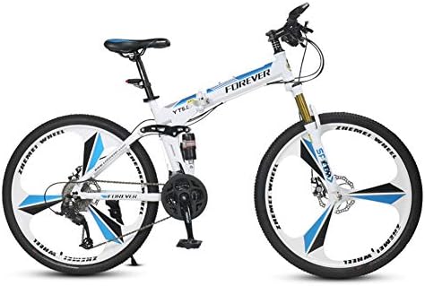 Folding Mountain Bike,26" 21 Speed Front And Rear Double Suspension Bicycle High Carbon Steel Frame Kickstand with Double Disc Hydraulic Brake