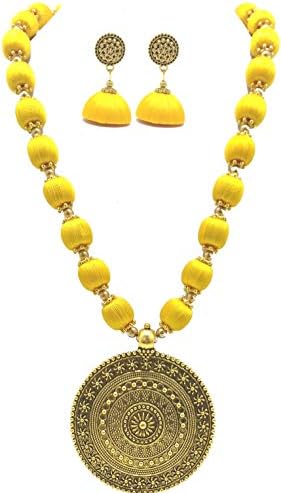 Silk Thread Beads with Antique Chakra Necklace and Earrings Set for Beautiful Women (MDS-1046)