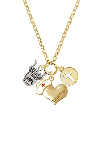 Large-Viking--Mascot-Gold-Tone-Nurses-Prayer-Zoe-Necklace