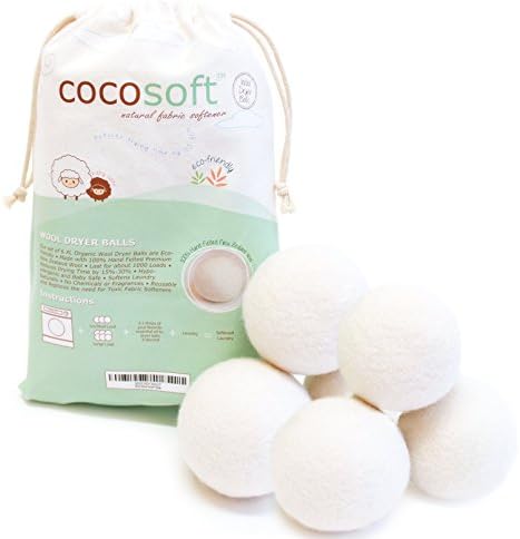 Wool Dryer Balls - All Natural Fabric Softener | Reusable | Reduce Drying Time | Unscented | Dryer balls by COCOSOFT (6 Pack)