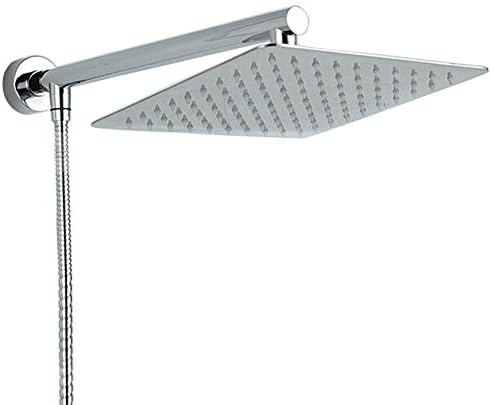 Aothpher Chrome Finished Wall 40cm Mounted Brass Shower Arm + 25X25CM Ultrathin Square 304 stainless steel Shower Head + 150cm Stainless Steel Hose
