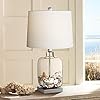 Coastal Accent Table Lamp Clear Glass Fillable Sea Shells White Drum Shade for Living Room Family Bedroom Bedside - 360…