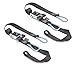 PowerTye 1.5in x 6.5ft Heavy Duty Ratchet Tie-Down Straps with Soft-Tye and Carabiner Hooks - 1,000 lb Working Load Limit / 3,000 lb Breaking Strength - Made in USA - Black/Black Pair