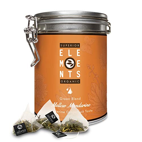 "Mellow Mandarine" Grüner Tee Beutel Bio (15x3g) mit Mandarine Grapefruit Geschmack, Grüntee Aromatisiert in Teebeutel Dose von alveus