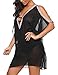 luvamia Women's Crochet Lace Trim Cutout Plunge Neck Chiffon Swimsuit Cover Up