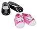 Sophia's Shoes Pack Set Includes Dressy Black Faux Patent Leather Flats and Pink Canvas Sneakers with Laces for 14.5