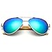VeBrellen Men's Sunglasses Bamboo Wood Arms Classic Mirrored Sunglasses For Men & Women (Silver Frame With Green Lens, 60)
