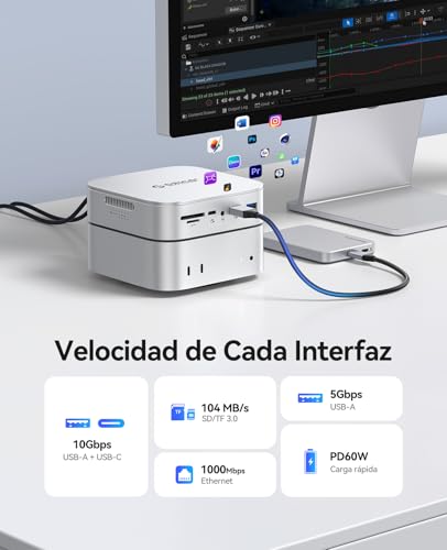 ORICO MiniRaid Dual NVMe/SATA Dock for Mac Mini M4/M4 Pro 10-in-1 USB-C Hub with HDMI 4K60Hz 10Gbps USB C USB A PD60W SD/TF Card Reader RJ45 1000Mbps Dual SSD for Photographers Video Editors MR10