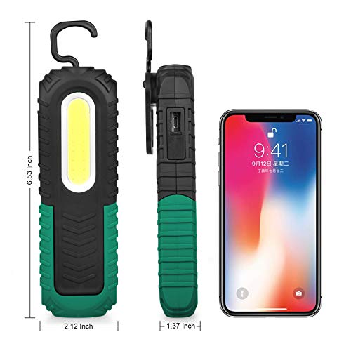 VAVOFO 18 Portable COB LED Work Light 350 Lumens, USB Rechargeable Work Lights with 360 Degree Magnetic Base for Car Repair, Household and Emergency Use, Shock Vibration Shatter Resistant (2 Pack)