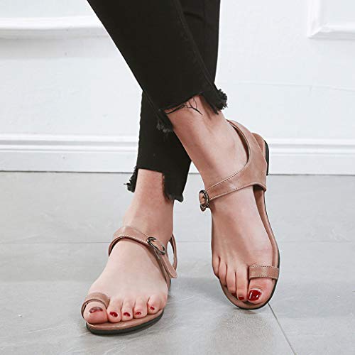NIKAIRALEY Shoes Womens Gladiator Strappy Flat Open Toe Strap Ankle Wrap Summer Beach Breathable Flat Buckle Strap Sandals Pink