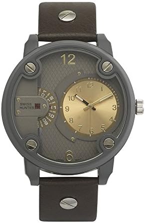 Swiss Hunter SH2530GYBR with Grey Case and Brown Leather Strap Watch ...