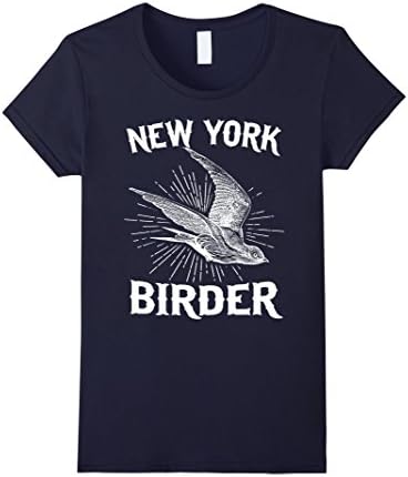 Women's New York Birder Bird watching calling feeding count t-shirt Small Navy