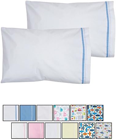 Toddler Pillowcases, 13x18, 2-Pack, White w/ Blue Trim, Machine Washable