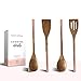 Wooden Cooking Utensils with Rose Gold Hammered Handles - Includes Wood Serving Spoon, Wooden Corner Spoon, Wooden Spatula, Wood Turner - Perfect Multi-Purpose Cooking and Copper Serving Utensils